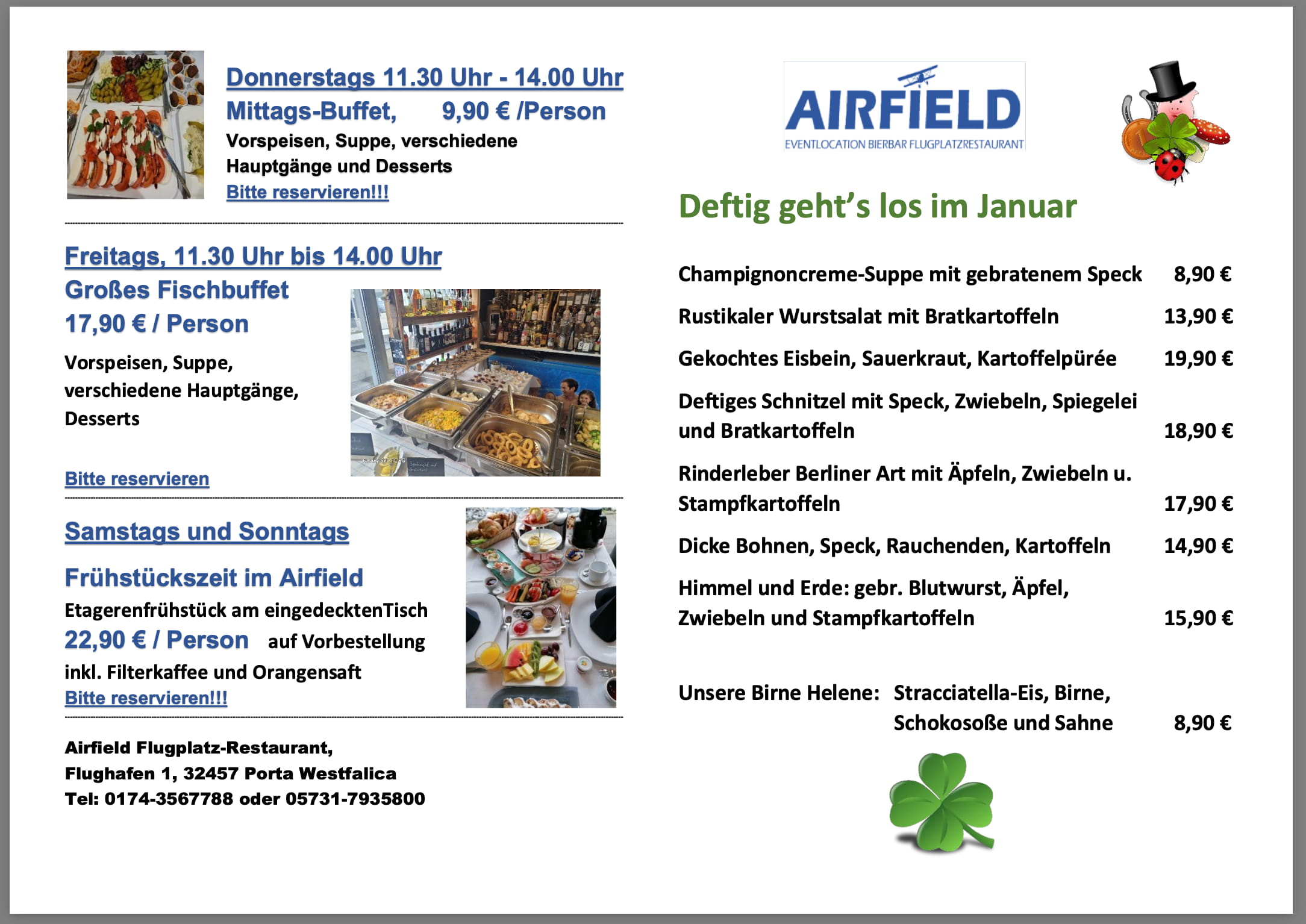 Airfield-Speisekarte